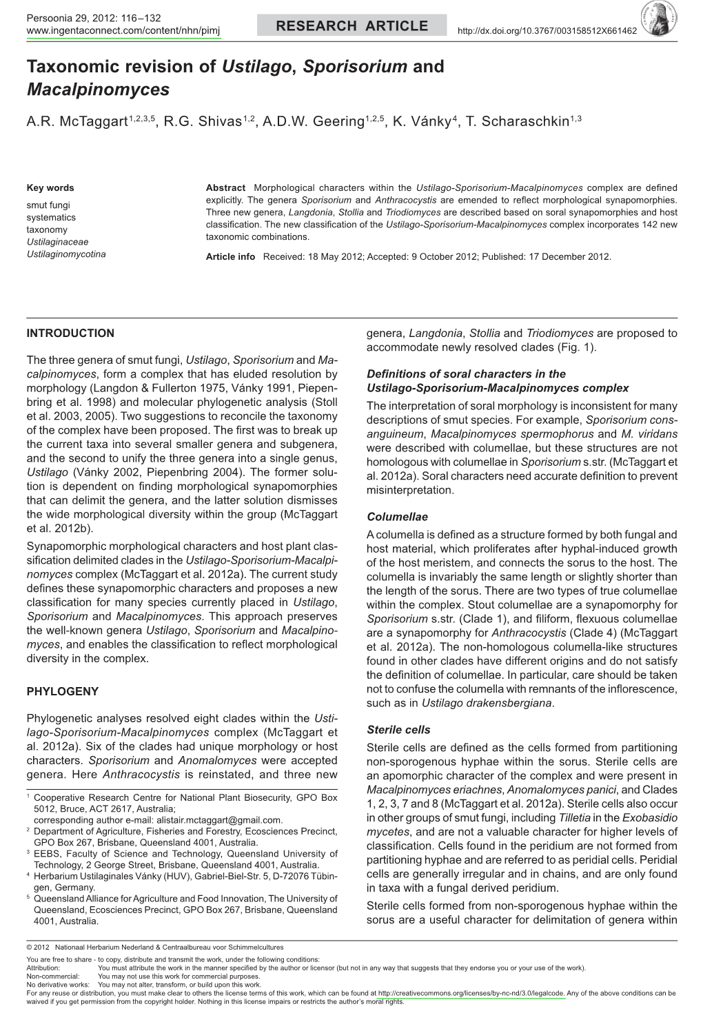 Taxonomic Revision of &lt;I&gt;Ustilago&lt;/I&gt;