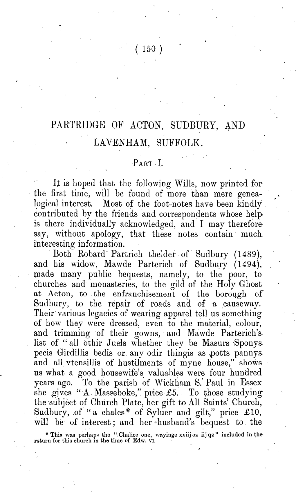 Partridge of Acton,,Sudbury, and Lavenham, Suffolk. Part