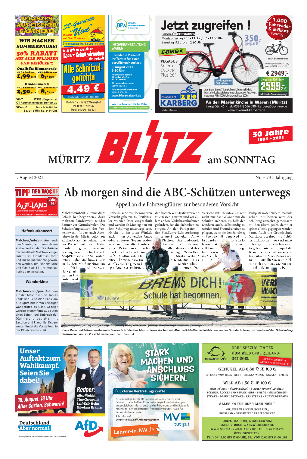 Ab Morgen Sind Die ABC-Schützen Unterwegs Seite 14 Appell an Die Fahrzeugführer Zur Besonderen Vorsicht Deutschlands Größter Autodiscounter Malchow/Mb/Df