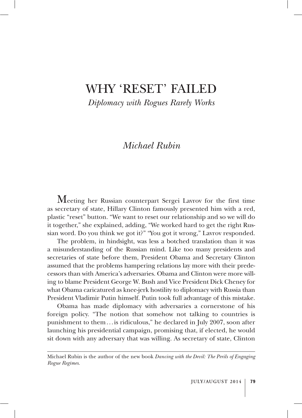 Why 'Reset' Failed