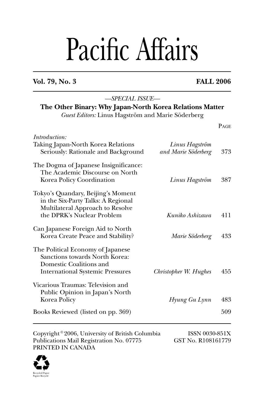 Pacific Affairs: Volume 79, No