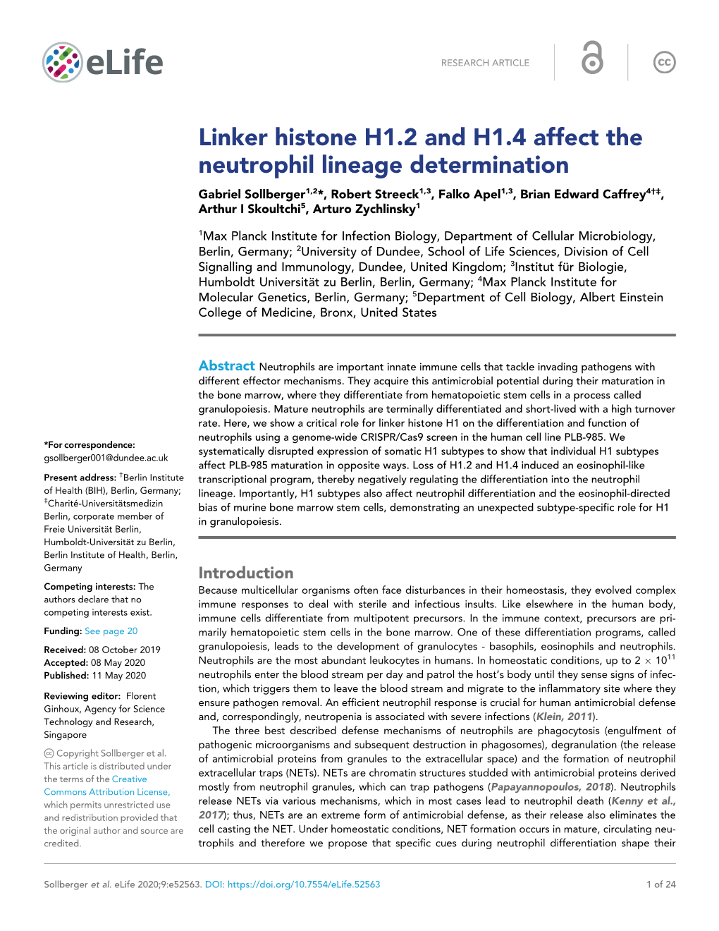 Linker Histone H1.2 and H1.4 Affect the Neutrophil Lineage Determination