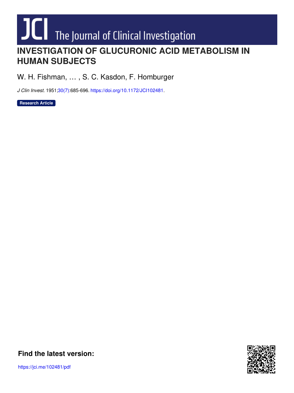 Investigation of Glucuronic Acid Metabolism in Human Subjects