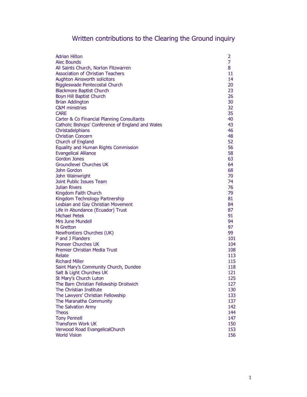 Written Contributions to the Clearing the Ground Inquiry