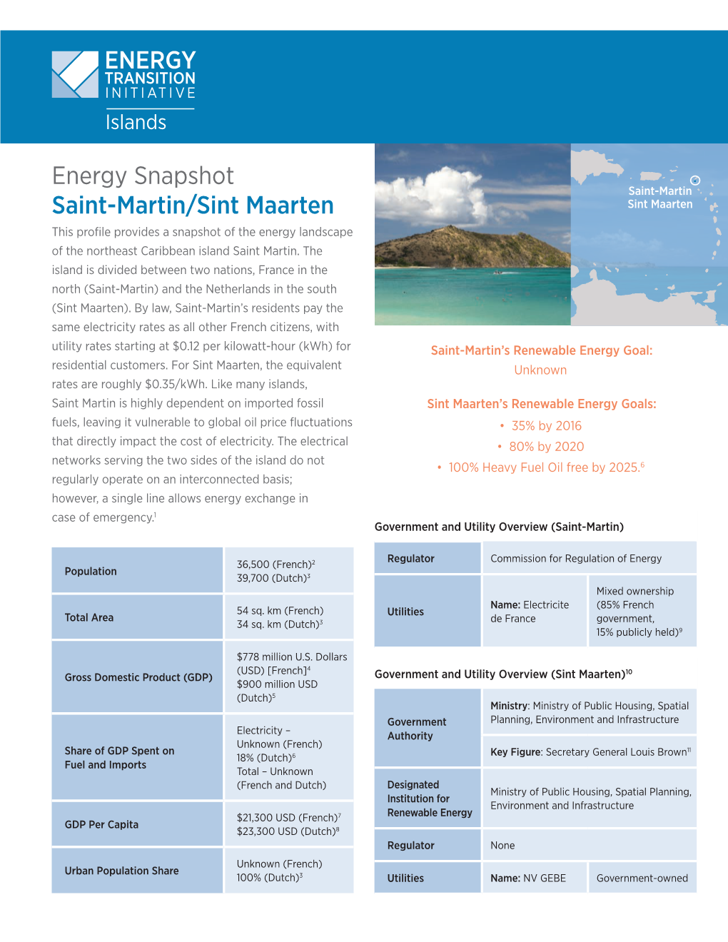 Saint-Martin/Sint Maarten Sint Maarten This Profile Provides a Snapshot of the Energy Landscape of the Northeast Caribbean Island Saint Martin