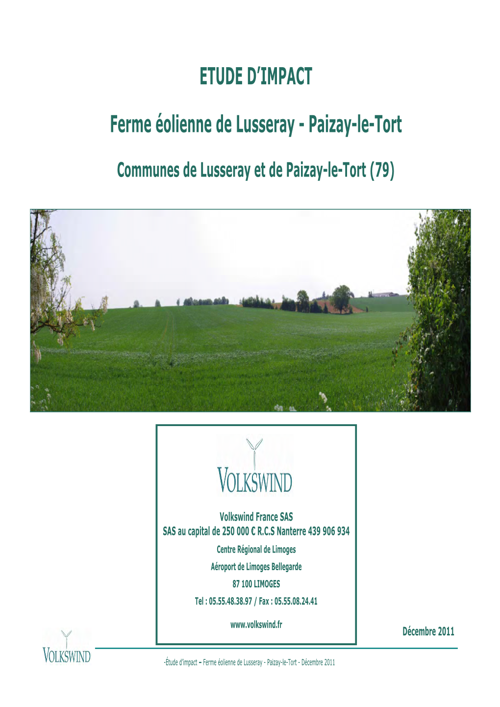 ETUDE D'impact Ferme Éolienne De Lusseray