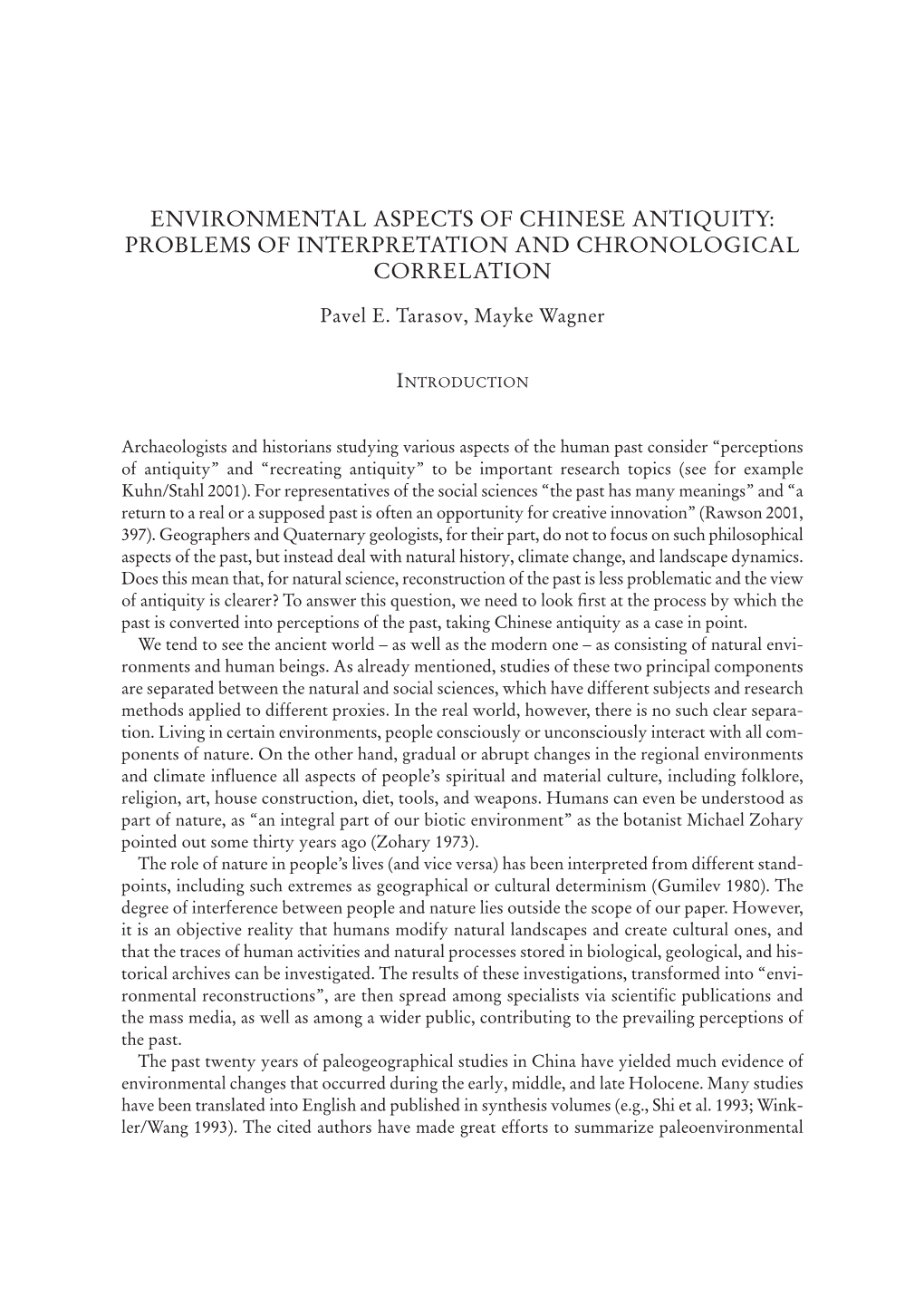 Environmental Aspects of Chinese Antiquity: Problems of Interpretation and Chronological Correlation