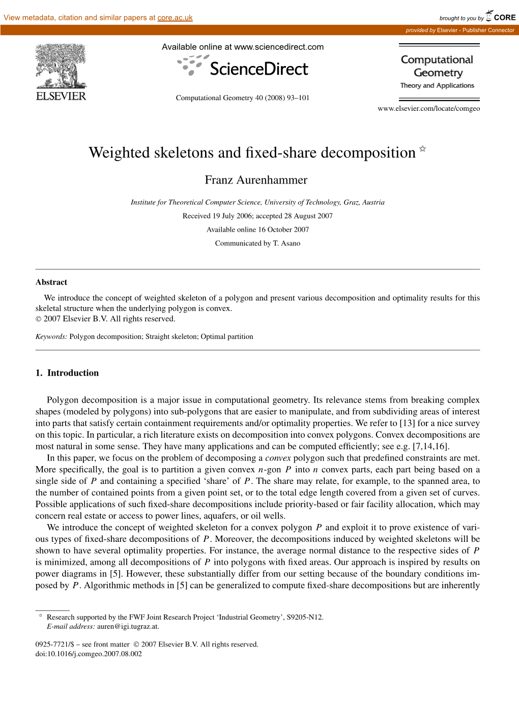 Weighted Skeletons and Fixed-Share Decomposition