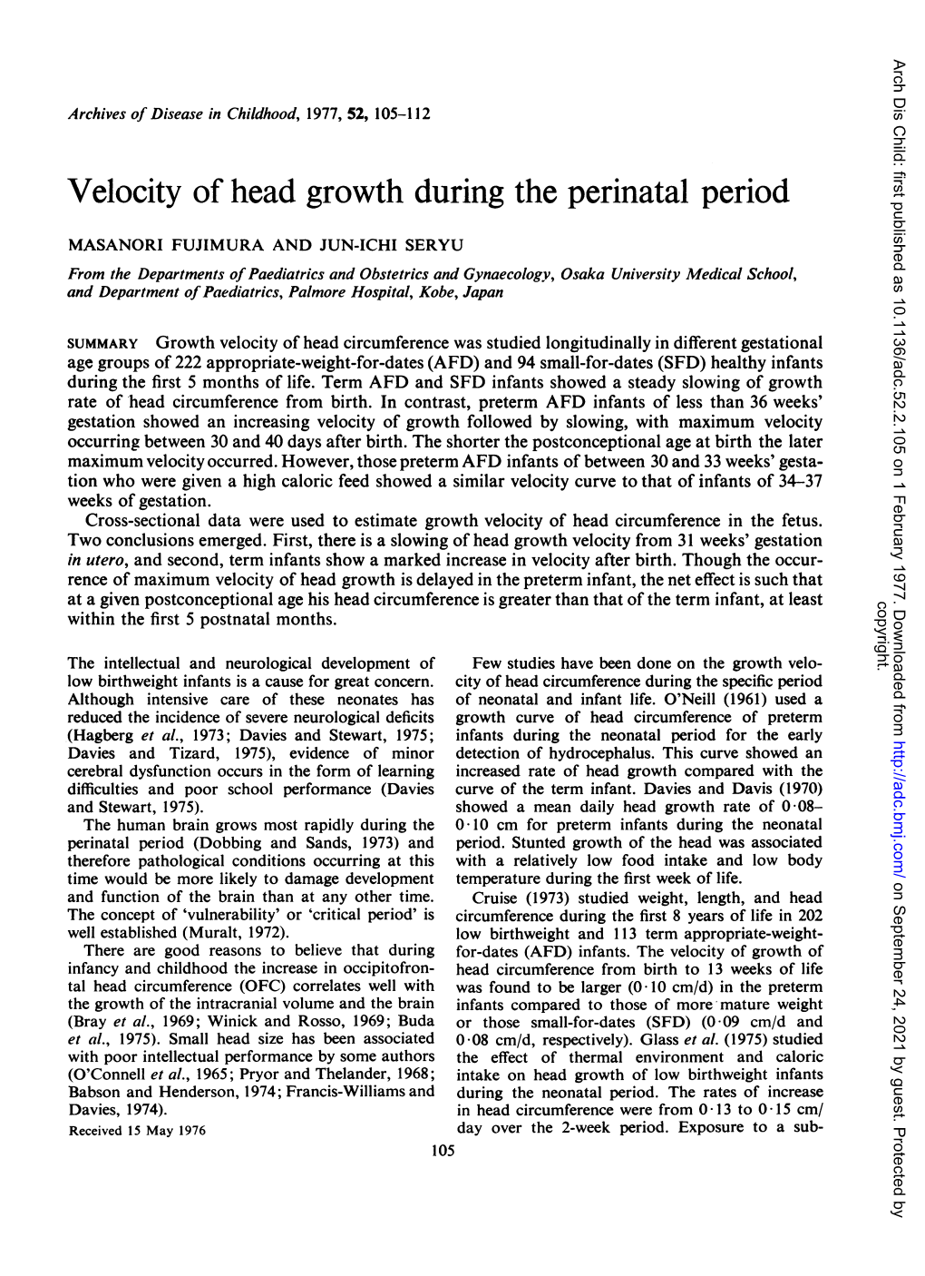 Velocity of Head Growth During the Perinatal Period