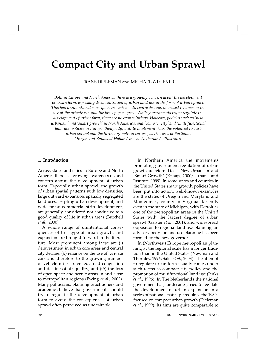 Compact City and Urban Sprawl