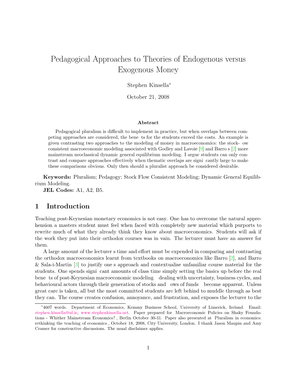 Pedagogical Approaches to Theories of Endogenous Versus Exogenous Money