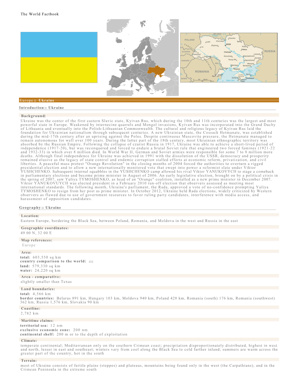 The World Factbook Europe :: Ukraine Introduction