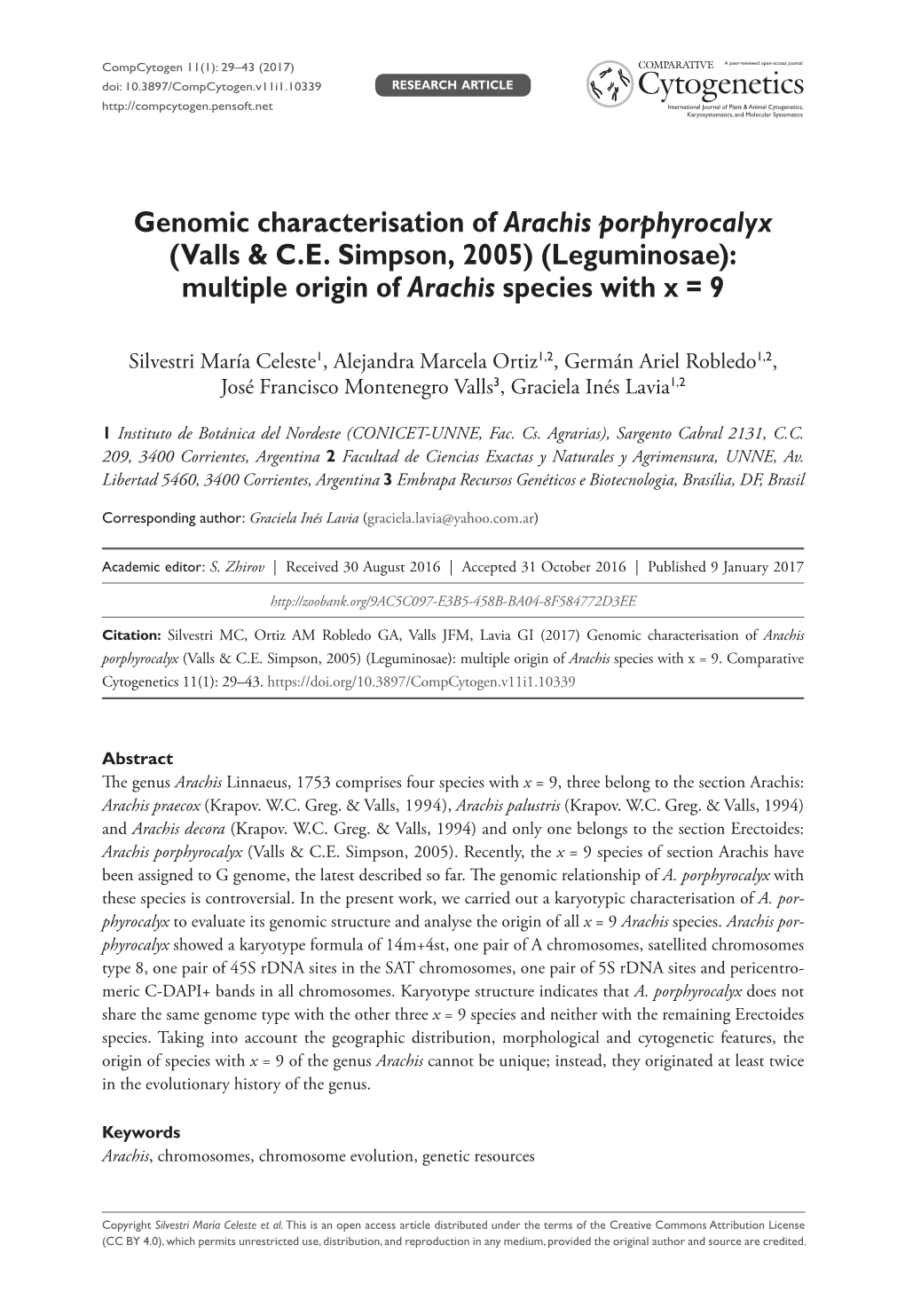 Genomic Characterisation of Arachis Porphyrocalyx (Valls & C.E