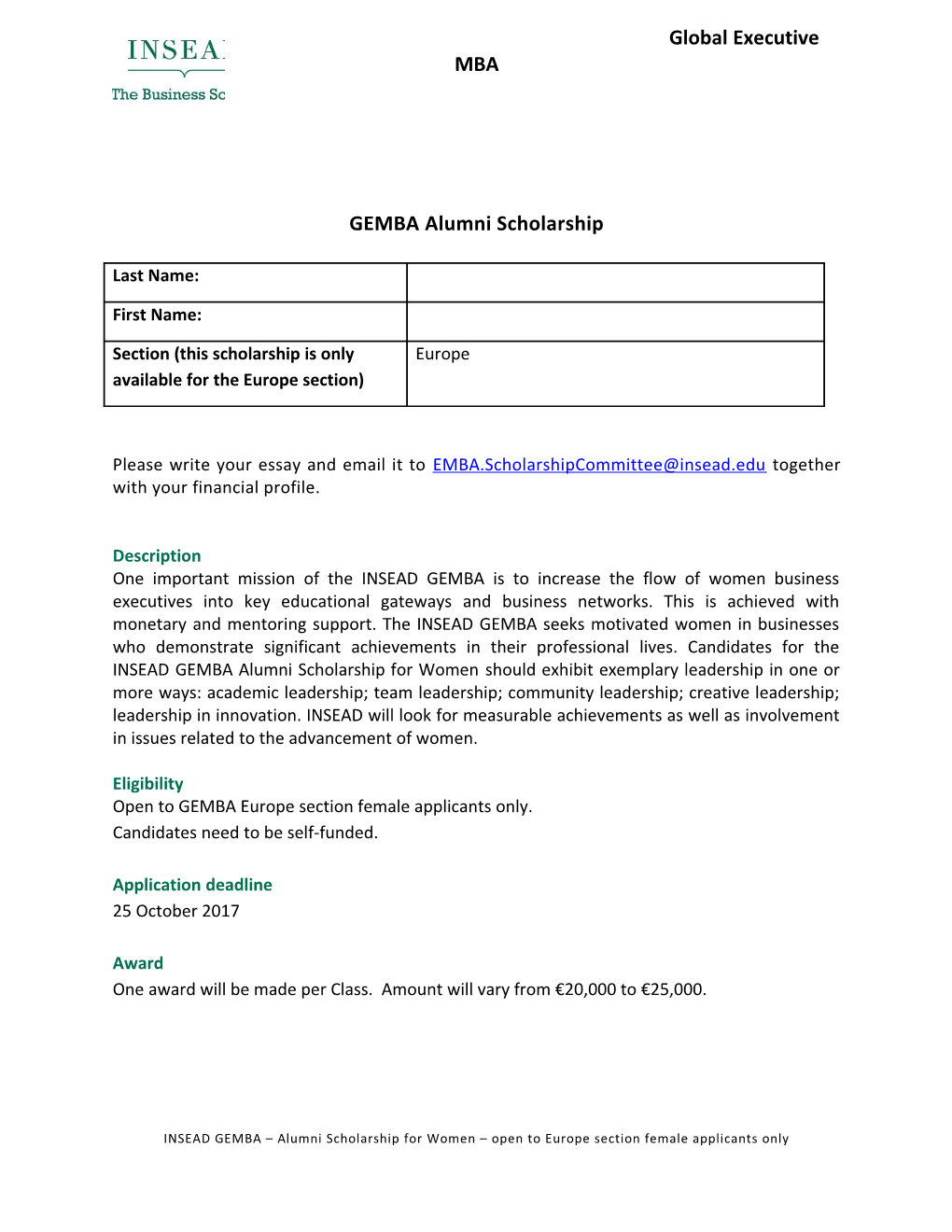 GEMBA Alumni Scholarship