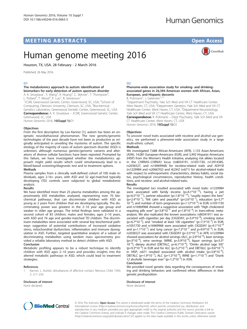 Human Genome Meeting 2016 Houston, TX, USA