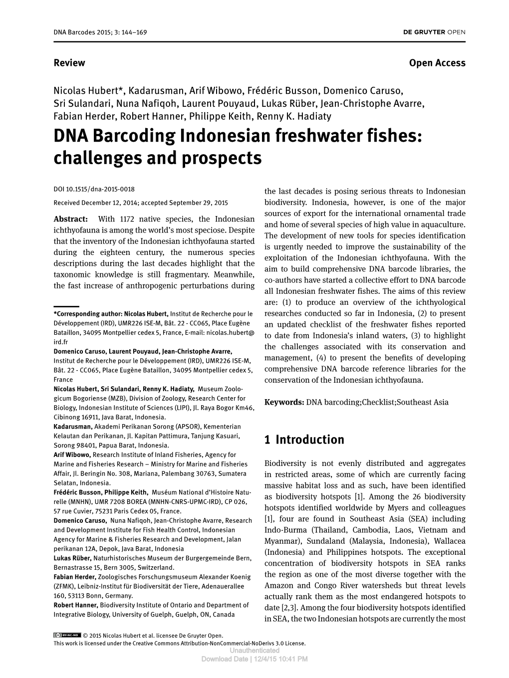 DNA Barcoding Indonesian Freshwater Fishes: Challenges and Prospects