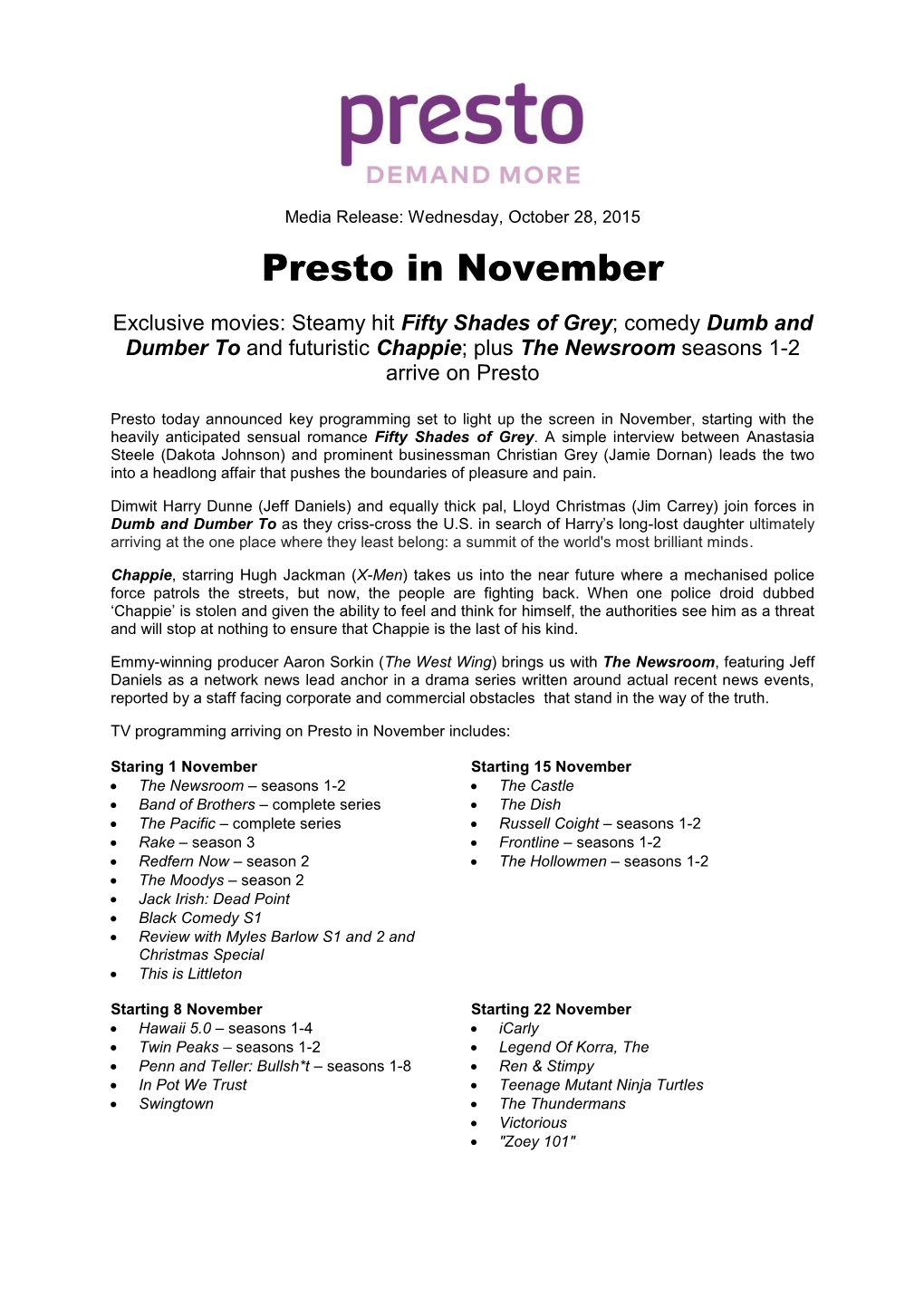 Presto in November