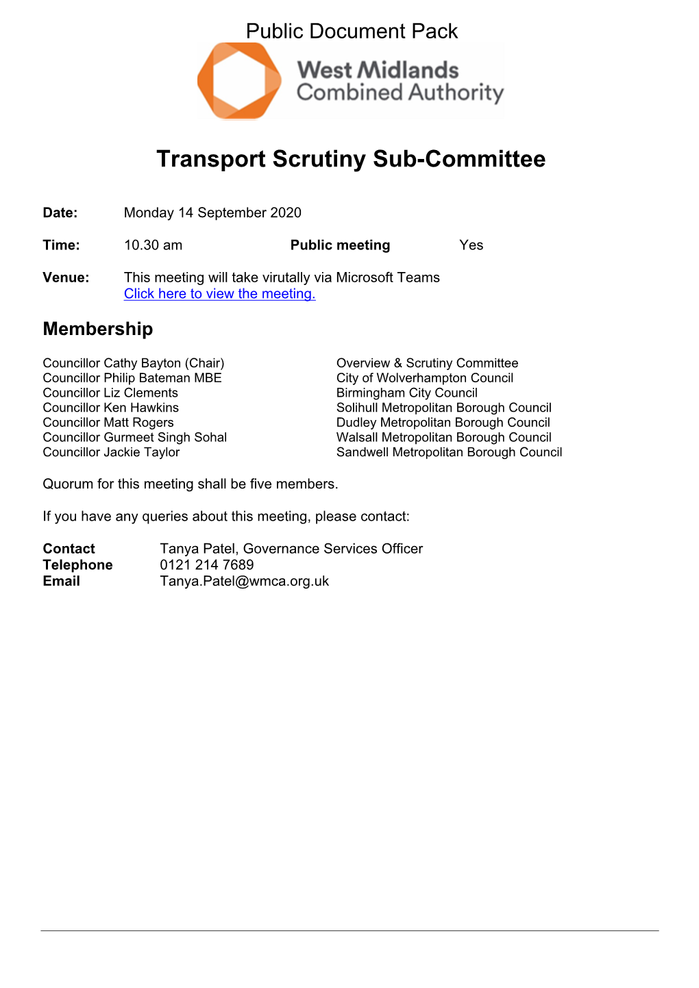 (Public Pack)Agenda Document for Transport Scrutiny Sub-Committee
