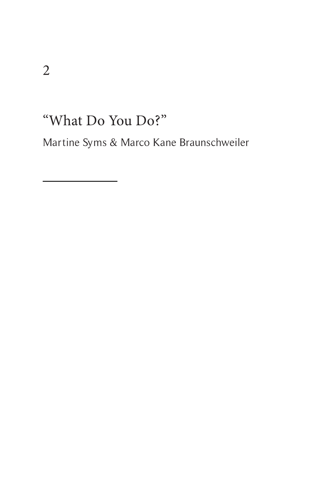 What Do You Do?” Martine Syms & Marco Kane Braunschweiler “What Do You Do?”