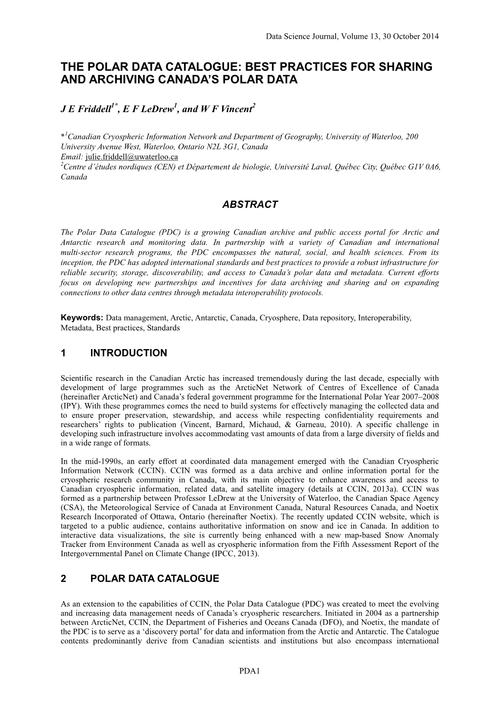 The Polar Data Catalogue: Best Practices for Sharing and Archiving Canada’S Polar Data