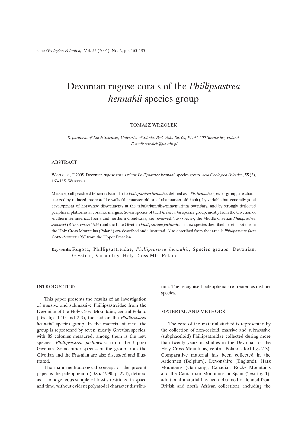 Devonian Rugose Corals of the Phillipsastrea Hennahii Species Group