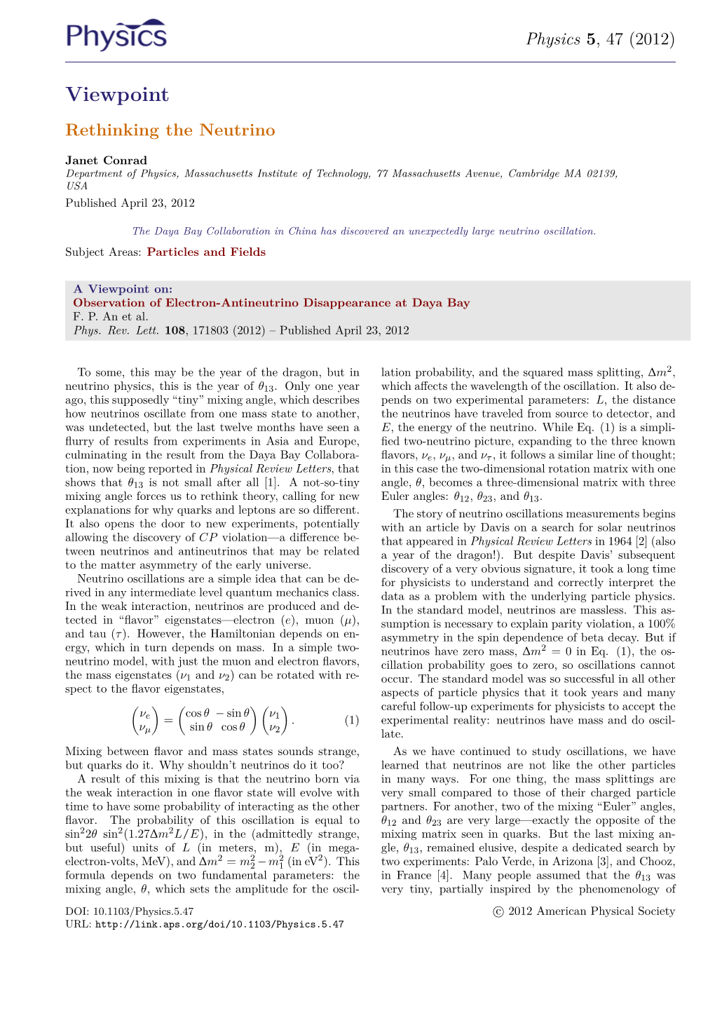 Viewpoint Rethinking the Neutrino