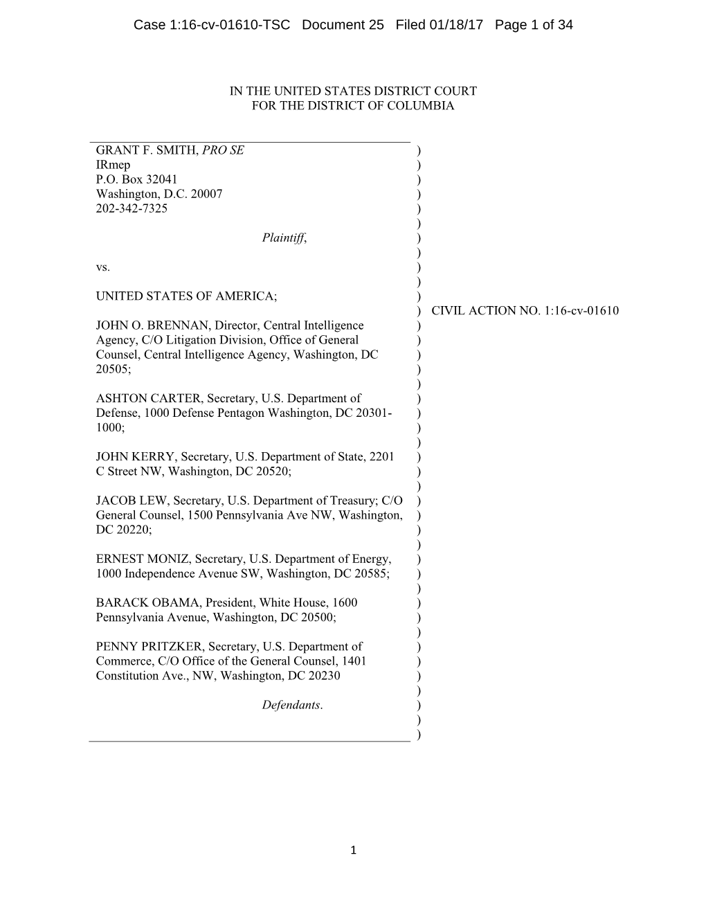 Case 1:16-Cv-01610-TSC Document 25 Filed 01/18/17 Page 1 of 34