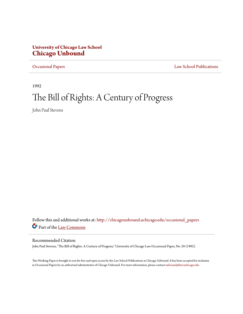 The Bill of Rights: a Century of Progress