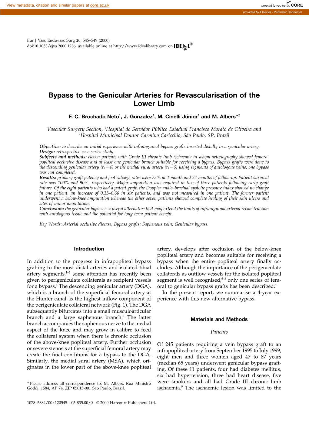 Bypass to the Genicular Arteries for Revascularisation of the Lower Limb