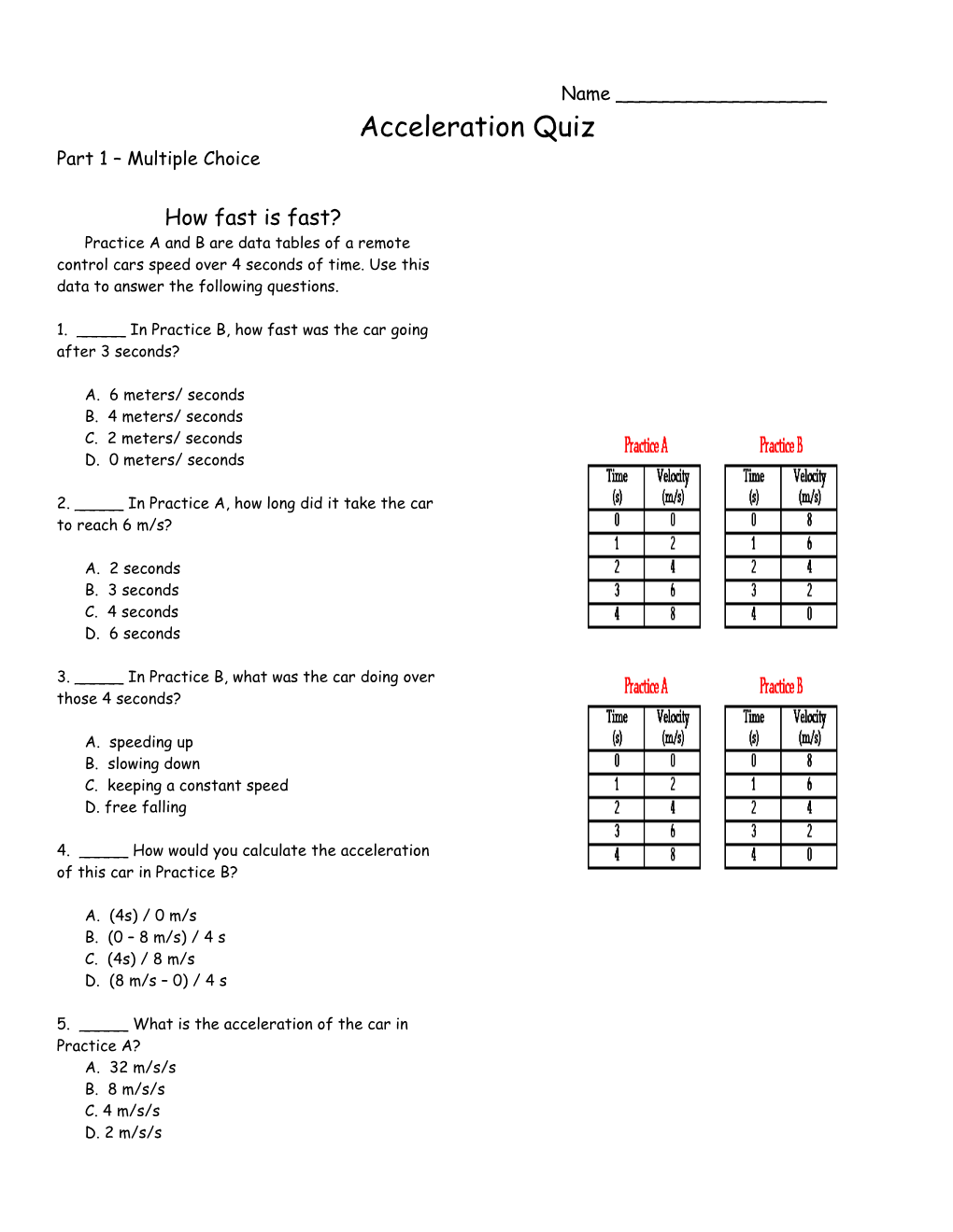 Acceleration Quiz