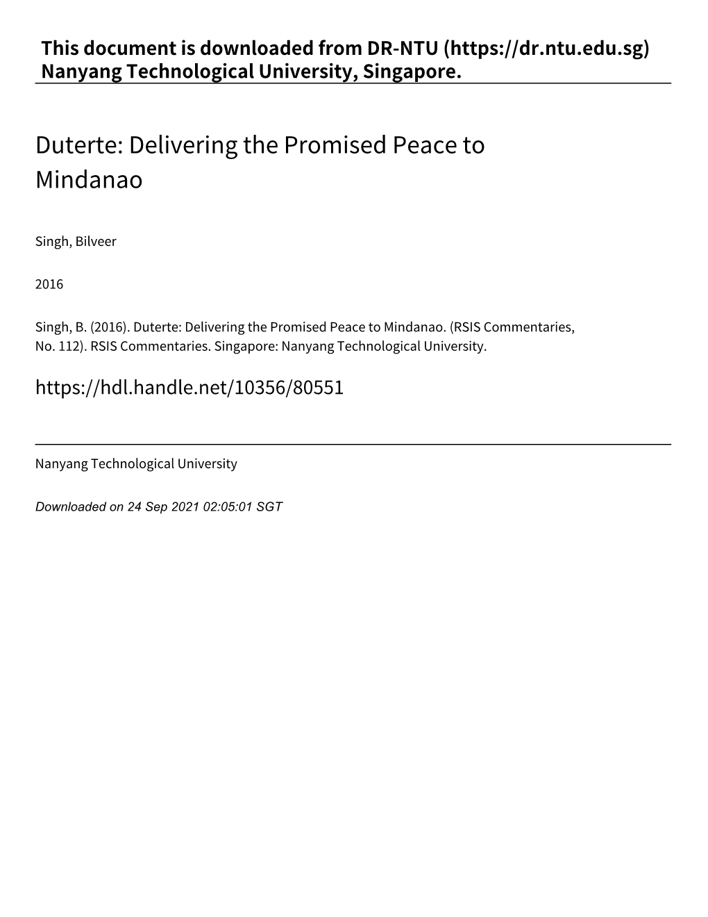 Duterte: Delivering the Promised Peace to Mindanao