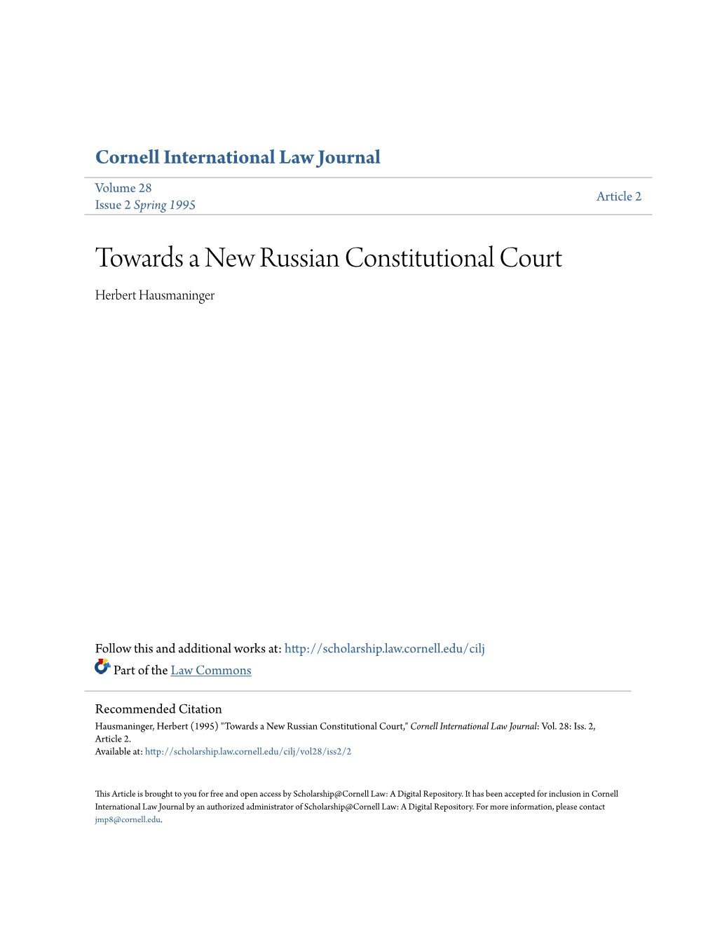 Towards a New Russian Constitutional Court Herbert Hausmaninger