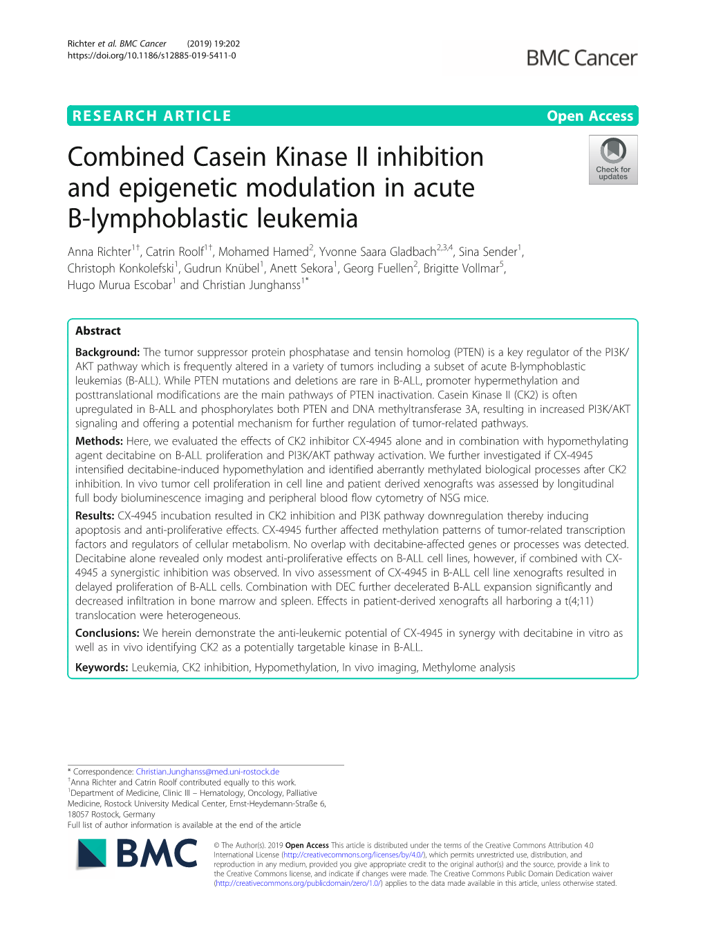 Combined Casein Kinase II Inhibition and Epigenetic Modulation in Acute
