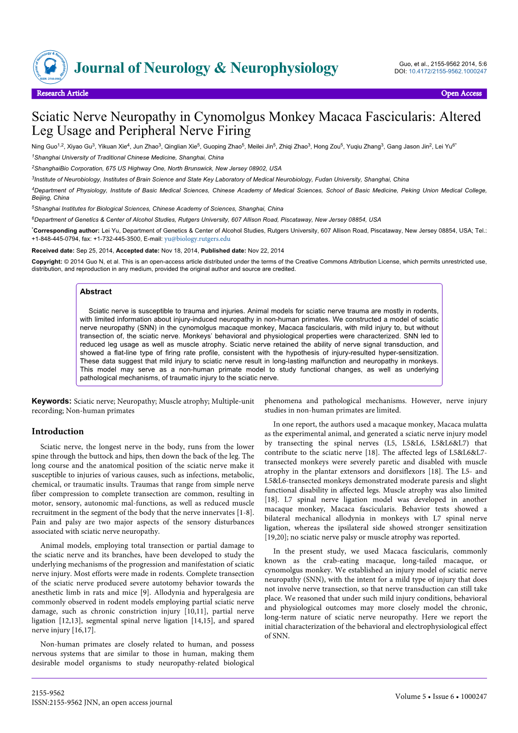 Sciatic Nerve Neuropathy in Cynomolgus Monkey Macaca