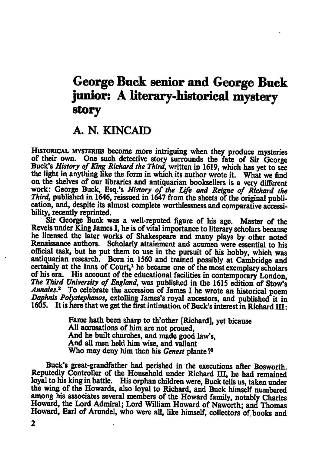 George Buck Senior and George Buck Junior: a Literary-Historical Mystery Story