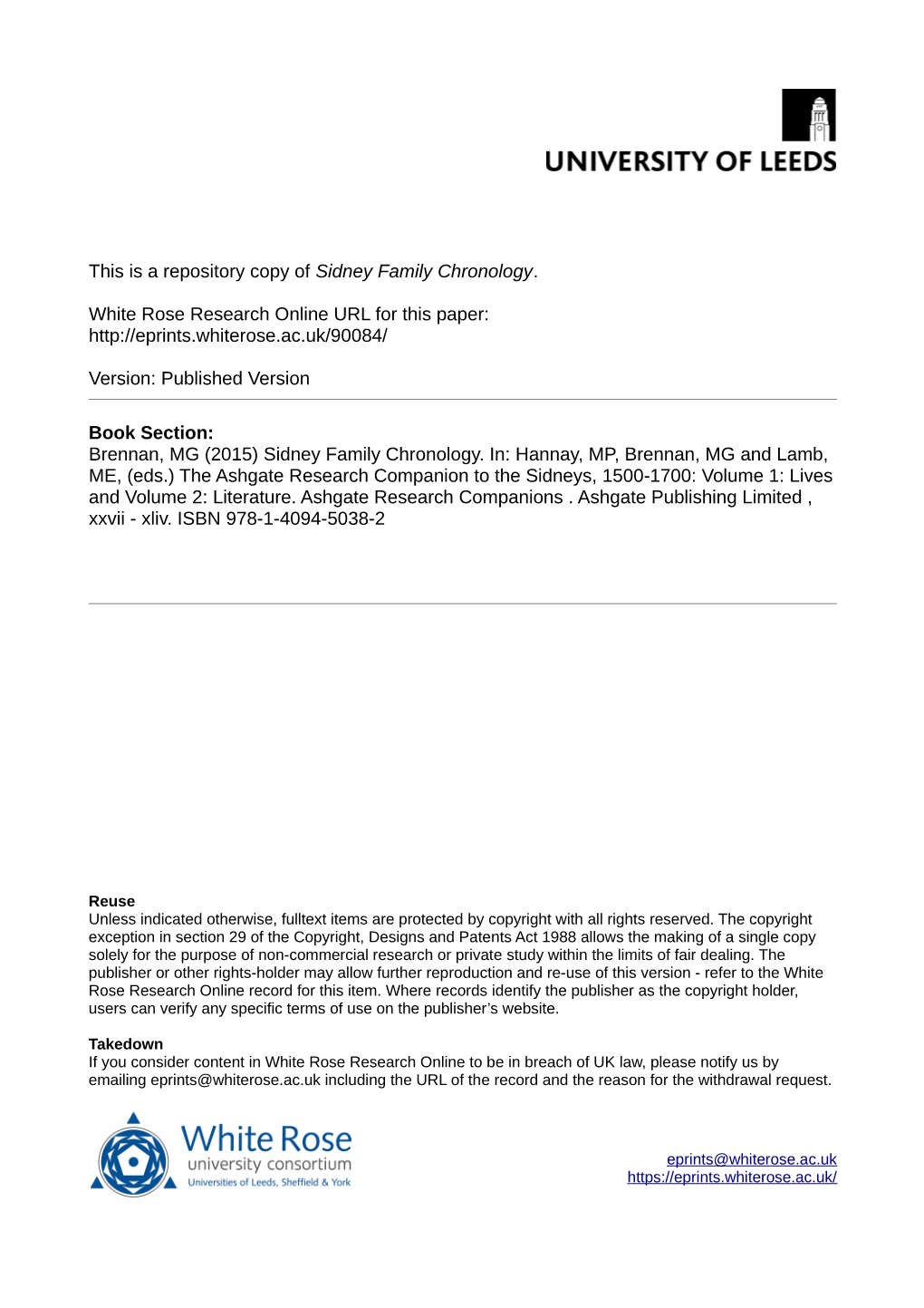 Sidney Family Chronology