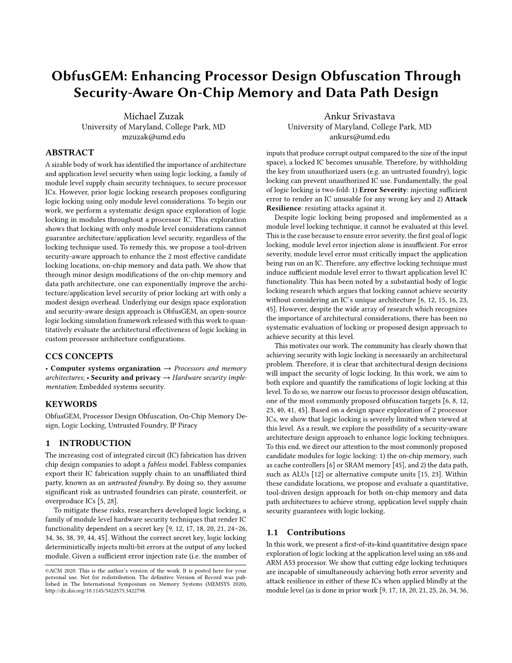 Enhancing Processor Design Obfuscation Through Security-Aware On-Chip Memory and Data Path Design