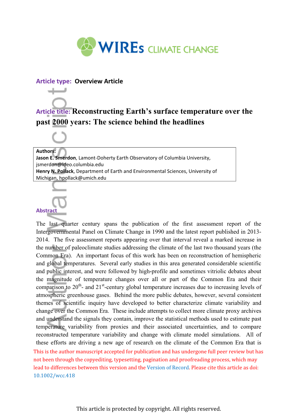 Reconstructing Earth's Surface Temperature Over the Past 2000 Years