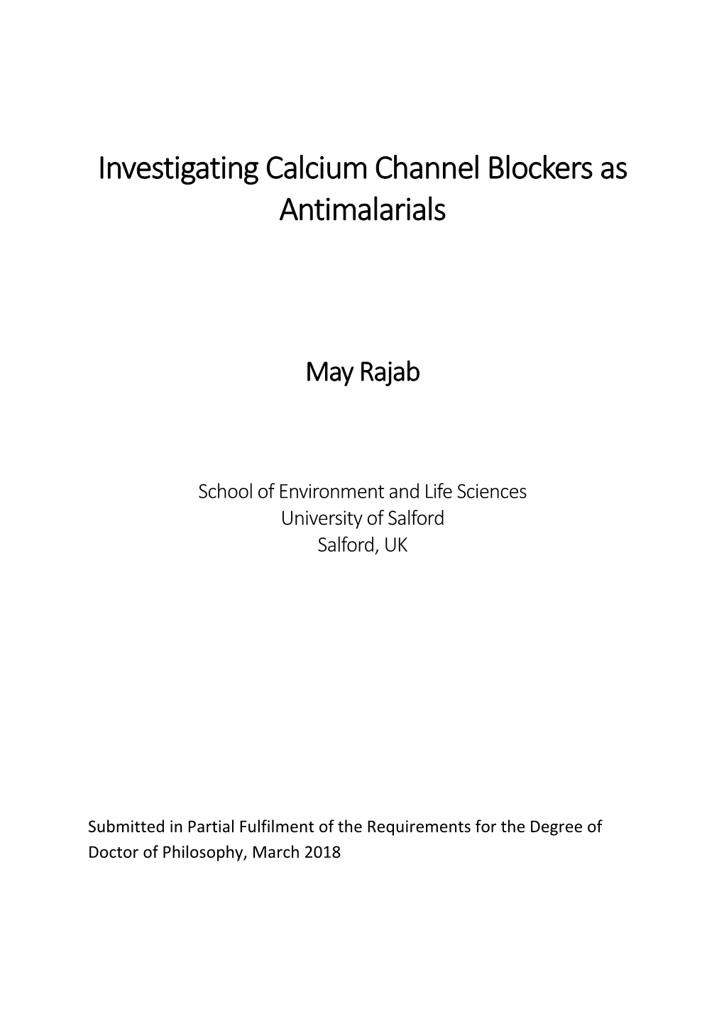 Investigating Calcium Channel Blockers As Antimalarials