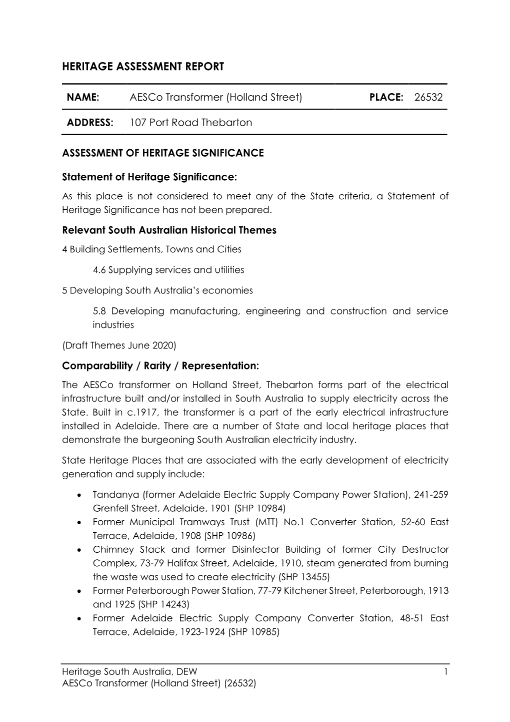 Heritage Assessment Report