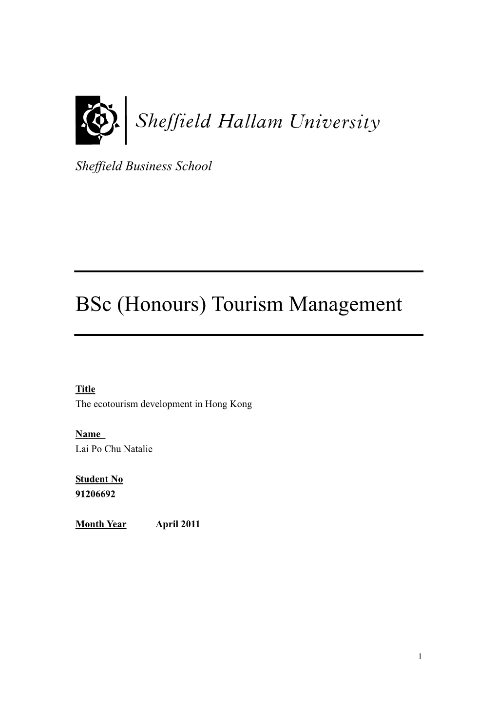 Bsc (Honours) Tourism Management