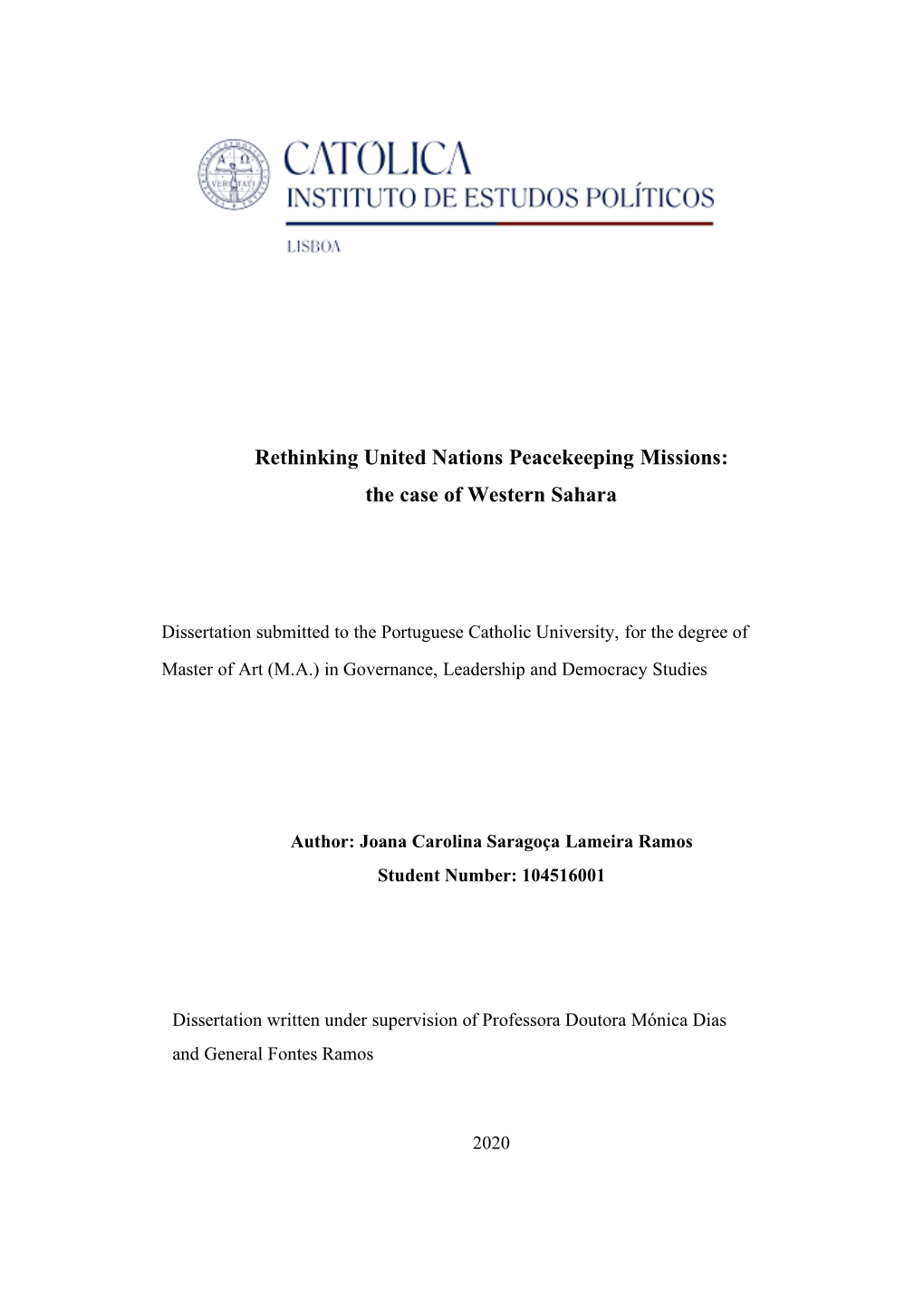 Rethinking United Nations Peacekeeping Missions: the Case of Western Sahara