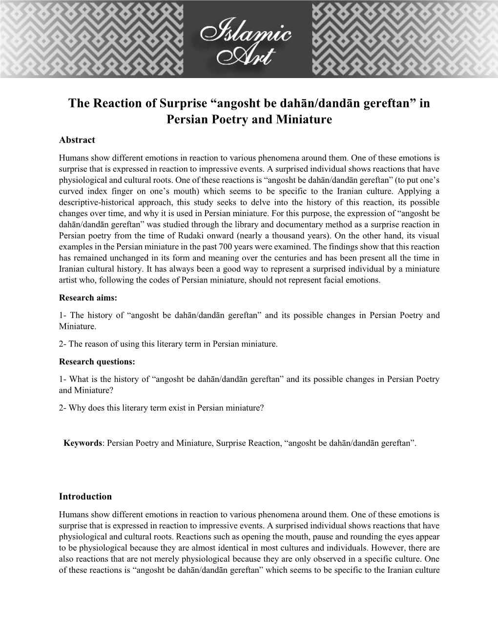 “Angosht Be Dahān/Dandān Gereftan” in Persian Poetry and Miniature Abstract Humans Show Different Emotions in Reaction to Various Phenomena Around Them