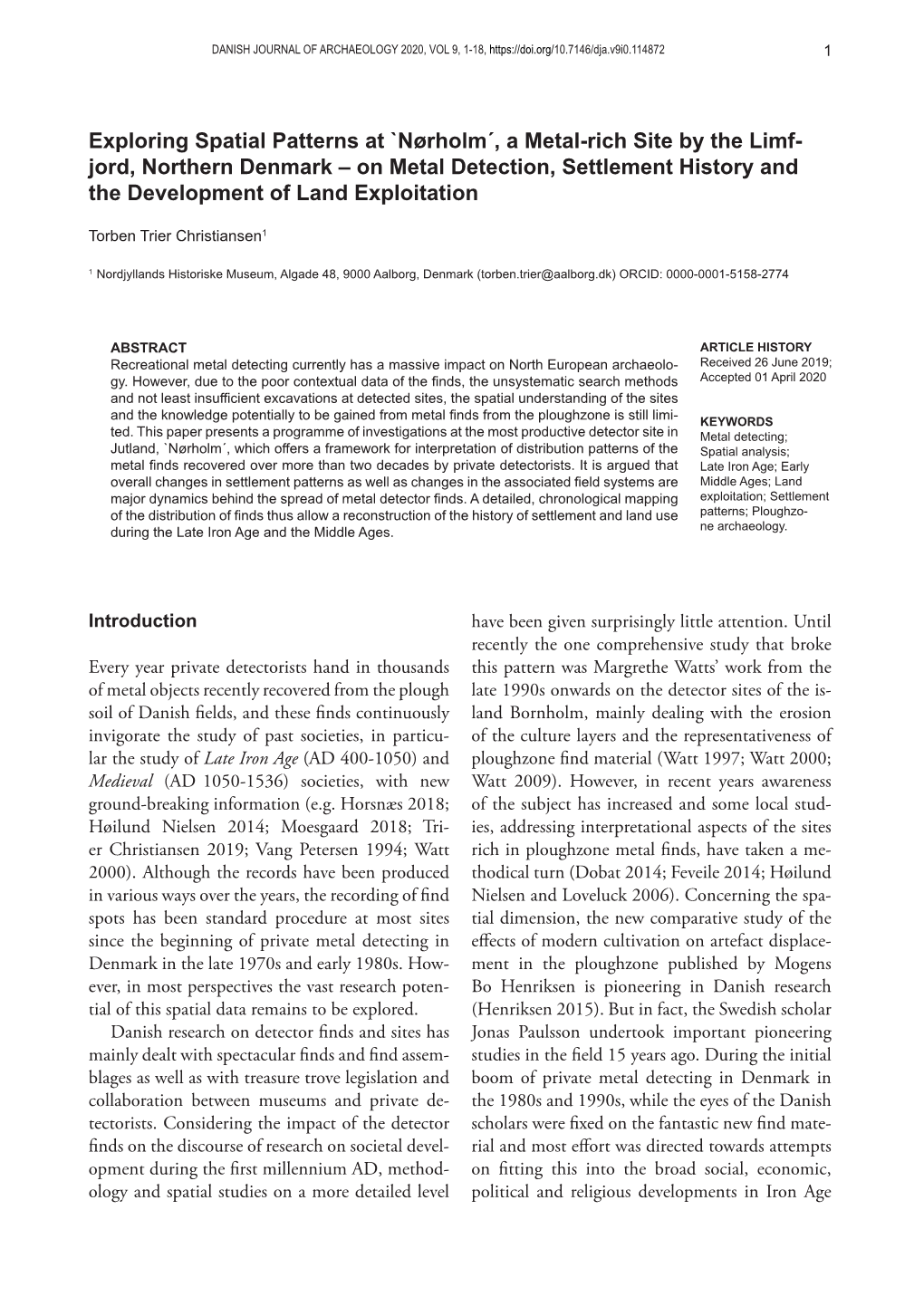 Nørholm´, a Metal-Rich Site by the Limf- Jord, Northern Denmark – on Metal Detection, Settlement History and the Development of Land Exploitation