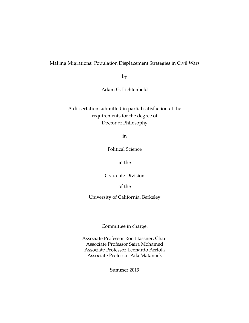 Population Displacement Strategies in Civil Wars by Adam G