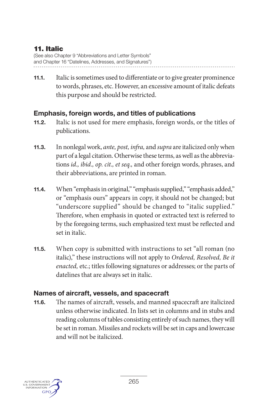 11. Italic (See Also Chapter 9 “Abbreviations and Letter Symbols” and Chapter 16 “Datelines, Addresses, and Signatures”)