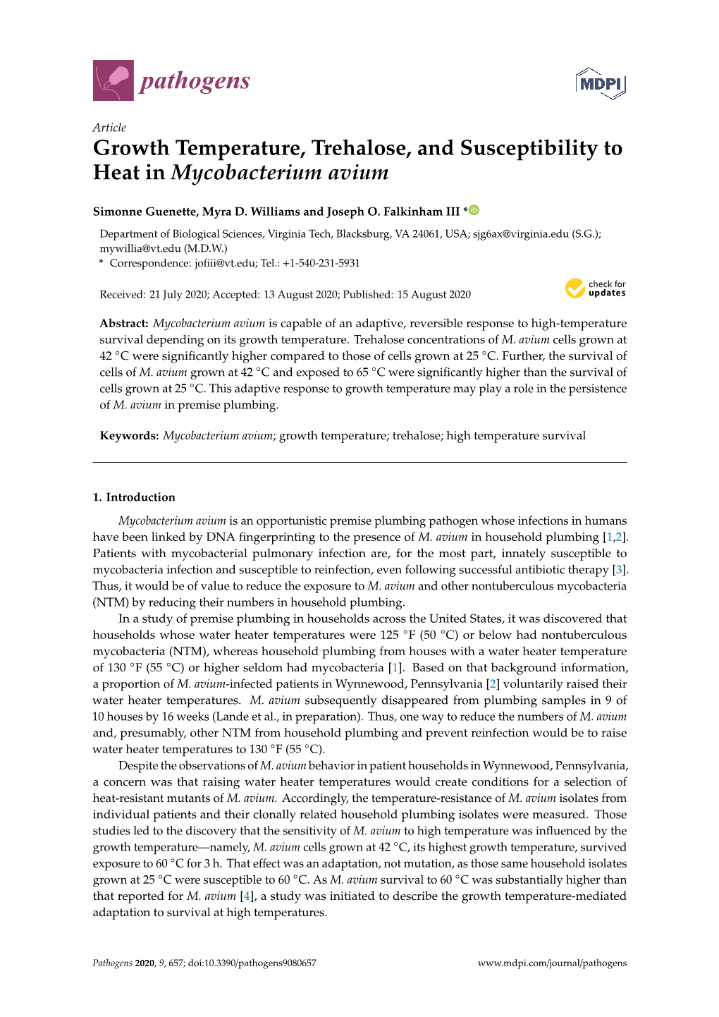 Growth Temperature, Trehalose, and Susceptibility to Heat in Mycobacterium Avium