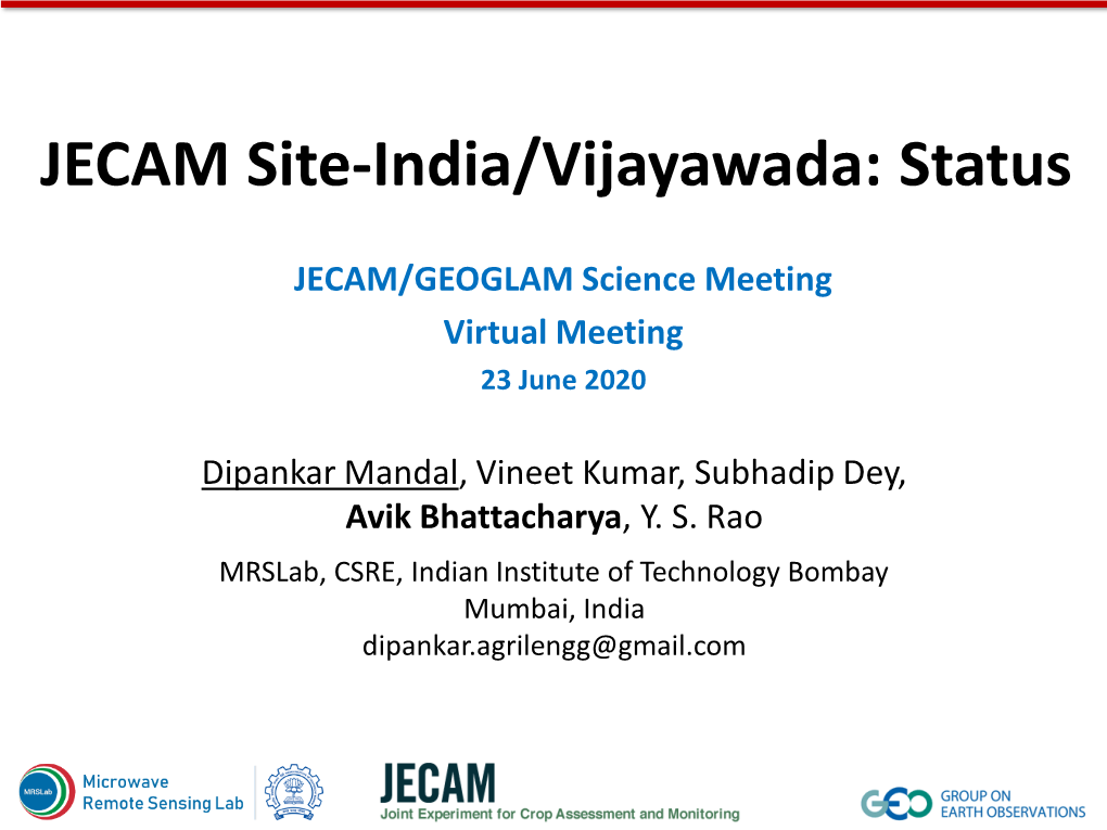 JECAM Site-India/Vijayawada: Status