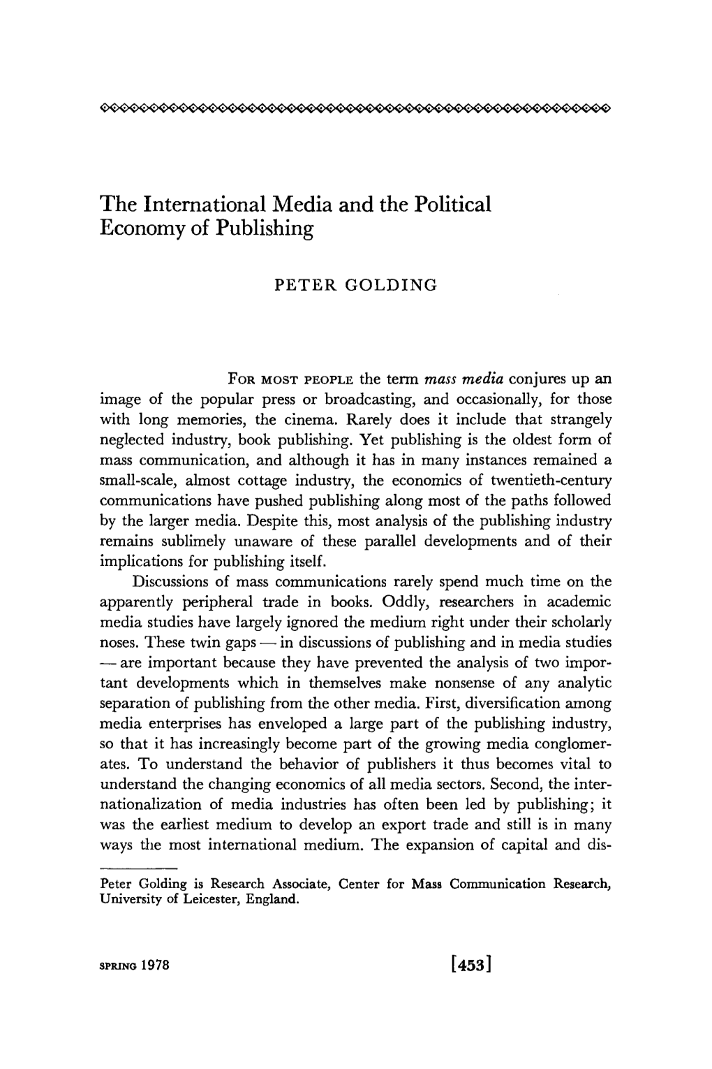 The International Media and the Political Economy of Publishing