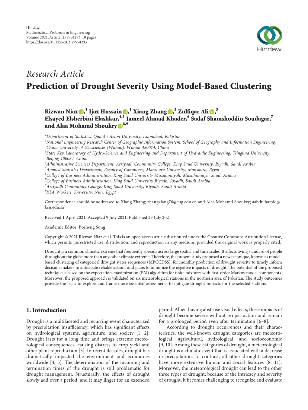 Prediction of Drought Severity Using Model-Based Clustering